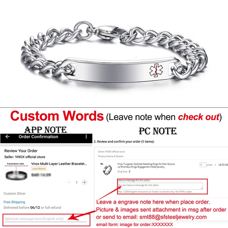 Vnox Medical Alert ID Bracelets for Women Men Just throw me in the trash Bracelet Anti Allergy Stainless Steel Jewelry
