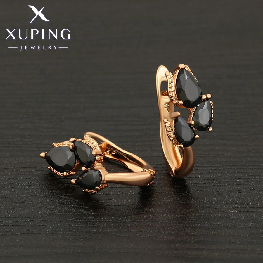 Xuping Jewelry Charm Gift Promotion Copper Alloy Fashion Flower Shaped Gold Color Huggies Earring for Women Girl Gift X000011853