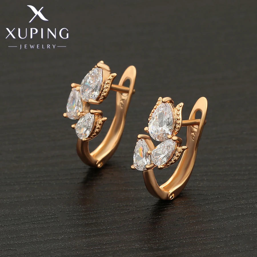 Xuping Jewelry Charm Gift Promotion Copper Alloy Fashion Flower Shaped Gold Color Huggies Earring for Women Girl Gift X000011853