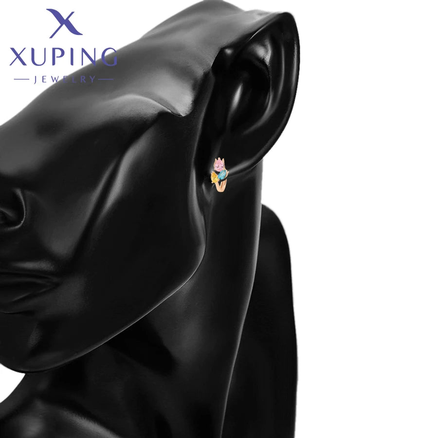 Xuping Jewelry Charm Gift Promotion Copper Alloy Fashion Flower Shaped Gold Color Huggies Earring for Women Girl Gift X000011853