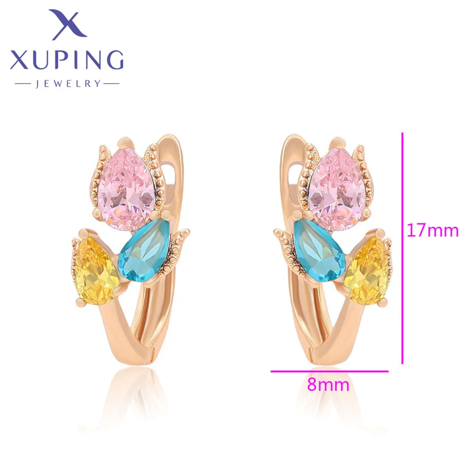 Xuping Jewelry Charm Gift Promotion Copper Alloy Fashion Flower Shaped Gold Color Huggies Earring for Women Girl Gift X000011853