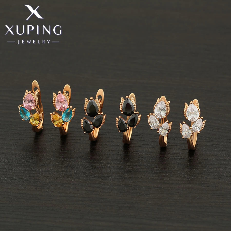 Xuping Jewelry Charm Gift Promotion Copper Alloy Fashion Flower Shaped Gold Color Huggies Earring for Women Girl Gift X000011853