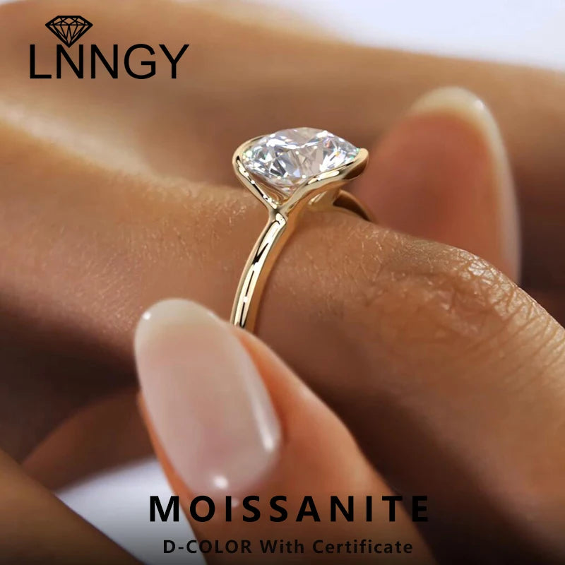 Lnngy 6.5MM 1CT Half Bezel Moissanite Ring for Women S925 Sterling Silver Solitaire Engagement Ring Certified Jewelry Gift