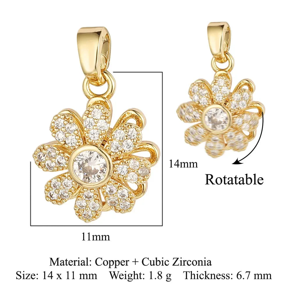 Elegant Sunflower Ani Stress Anxiety Zircon Fidget Pendant Spinning Rotatable Charms DIY Jewelry Necklace Pendants
