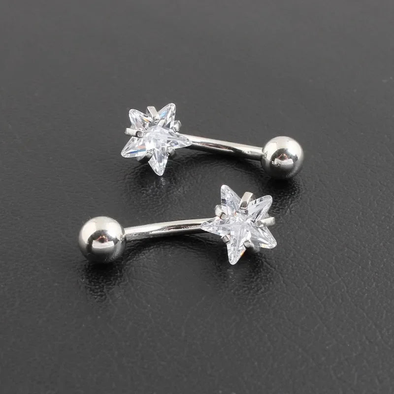 Star Zircon Jeweled Style Belly Button Ring  Navel Rings Piercing 316L Stainless steel Body Piercing Jewelry Gift