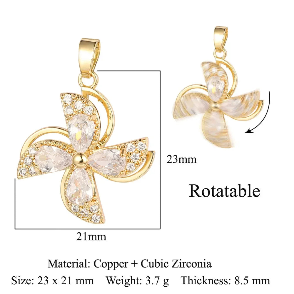 Elegant Sunflower Ani Stress Anxiety Zircon Fidget Pendant Spinning Rotatable Charms DIY Jewelry Necklace Pendants