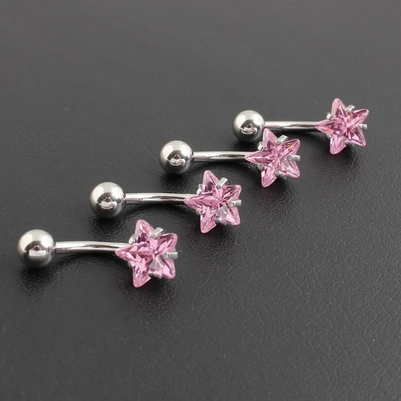 Star Zircon Jeweled Style Belly Button Ring  Navel Rings Piercing 316L Stainless steel Body Piercing Jewelry Gift