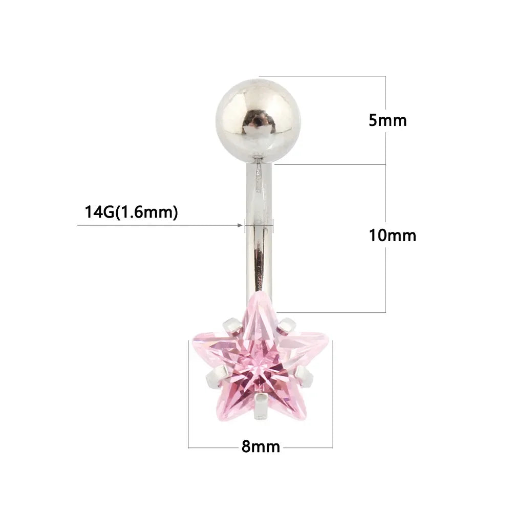 Star Zircon Jeweled Style Belly Button Ring  Navel Rings Piercing 316L Stainless steel Body Piercing Jewelry Gift