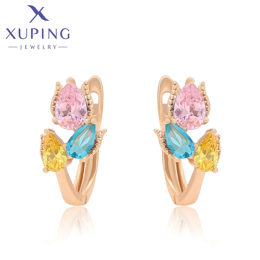 Xuping Jewelry Charm Gift Promotion Copper Alloy Fashion Flower Shaped Gold Color Huggies Earring for Women Girl Gift X000011853