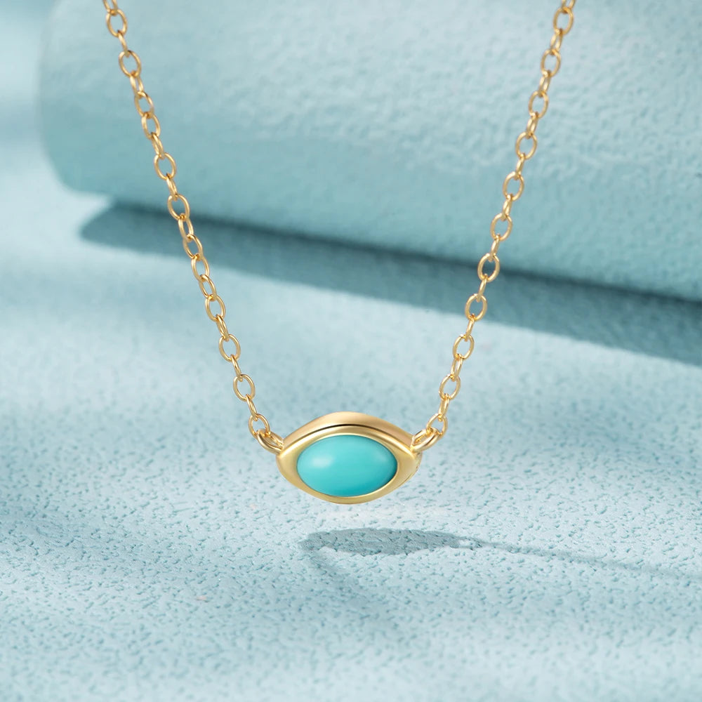 ROXI 925 Sterling Silver Ellipse Natural Turquoise Pendant Necklace For Women Clavicle Chain Delicate Wedding Party Jewelry Gift