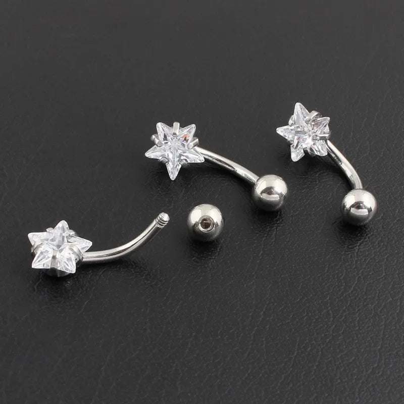 Star Zircon Jeweled Style Belly Button Ring  Navel Rings Piercing 316L Stainless steel Body Piercing Jewelry Gift
