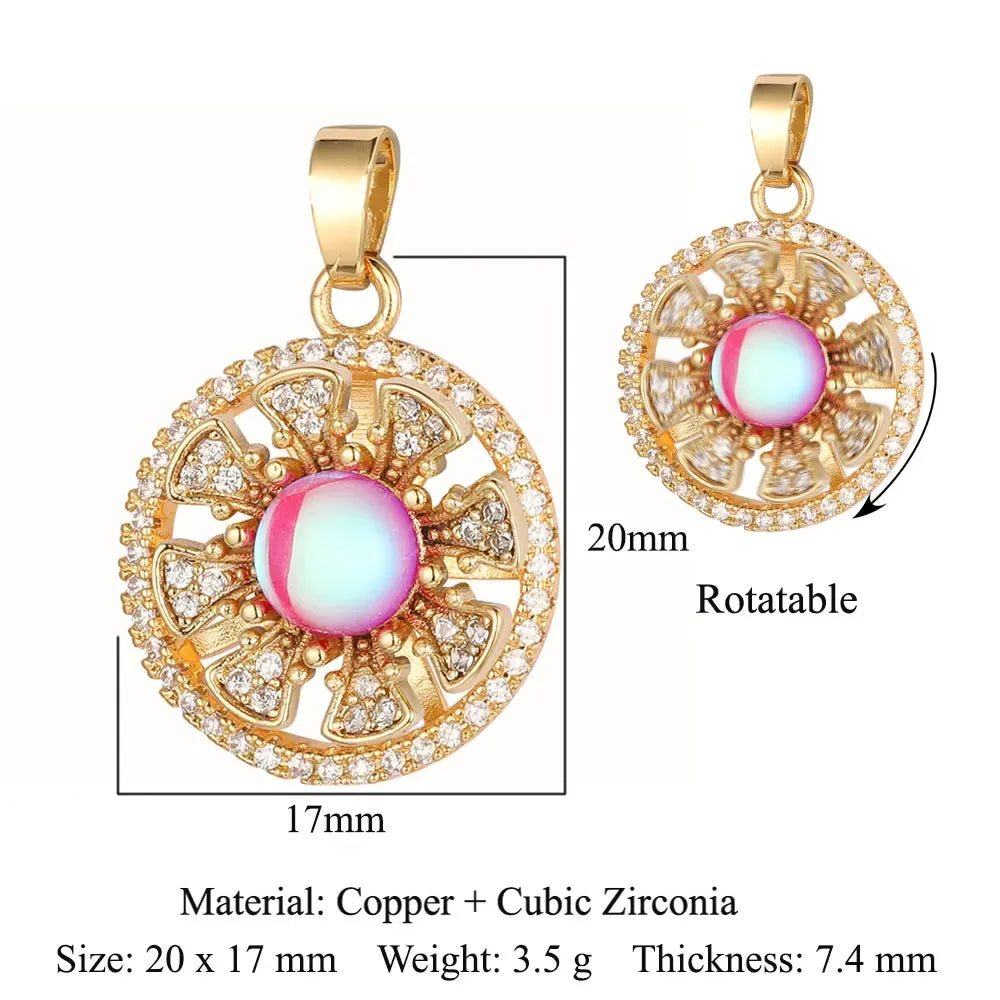 Elegant Sunflower Ani Stress Anxiety Zircon Fidget Pendant Spinning Rotatable Charms DIY Jewelry Necklace Pendants