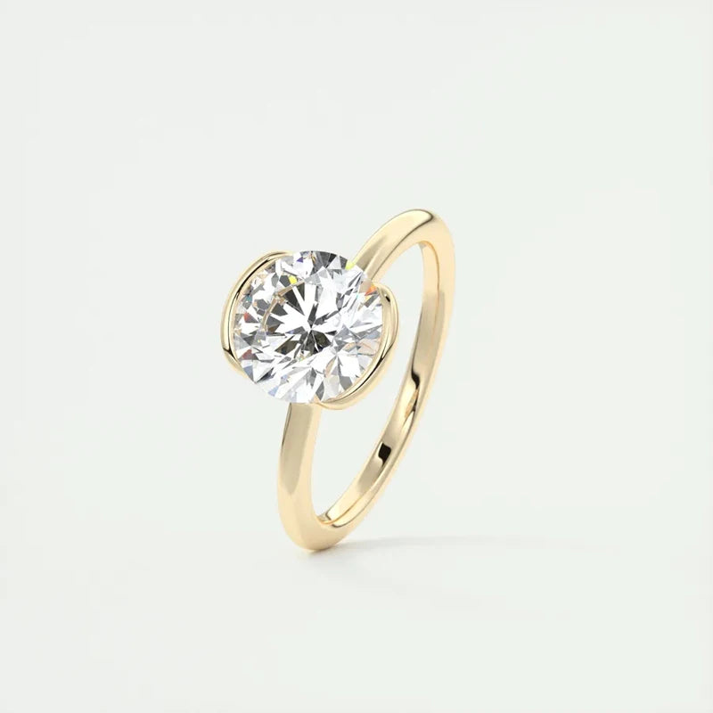 Lnngy 6.5MM 1CT Half Bezel Moissanite Ring for Women S925 Sterling Silver Solitaire Engagement Ring Certified Jewelry Gift