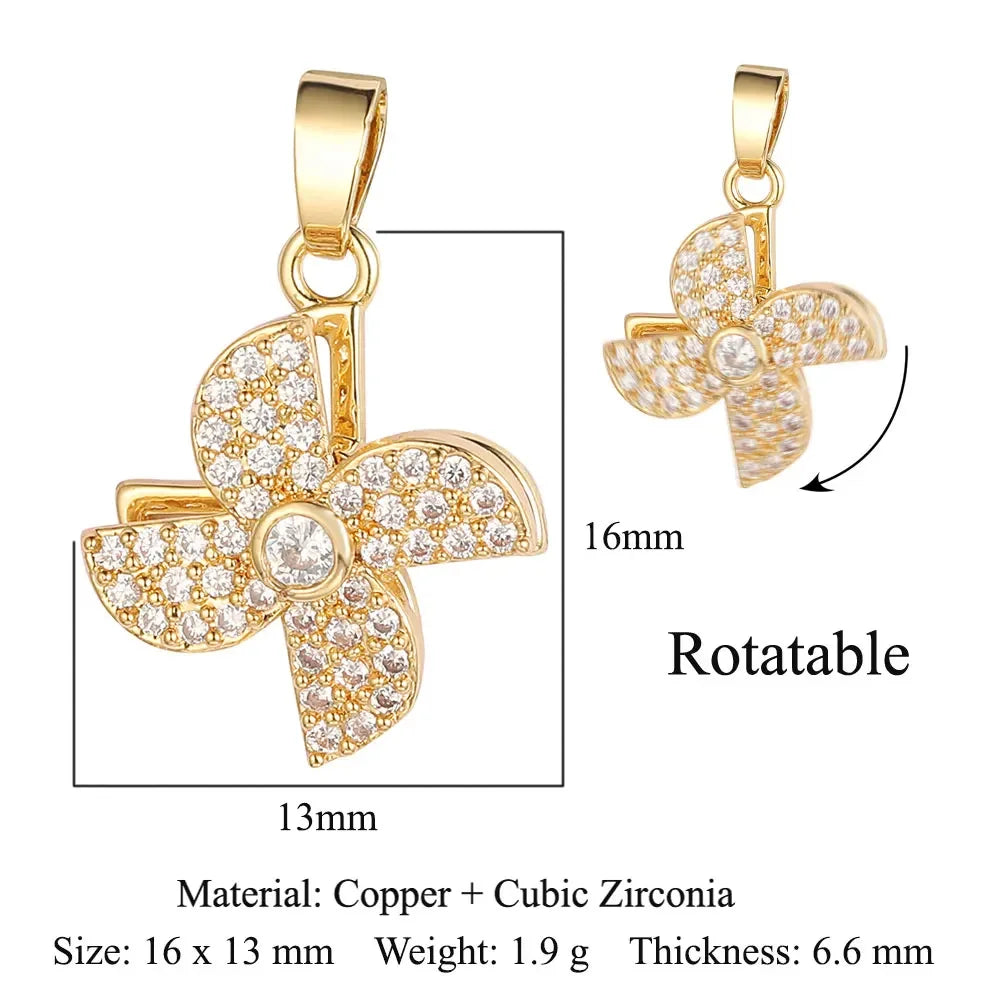 Elegant Sunflower Ani Stress Anxiety Zircon Fidget Pendant Spinning Rotatable Charms DIY Jewelry Necklace Pendants
