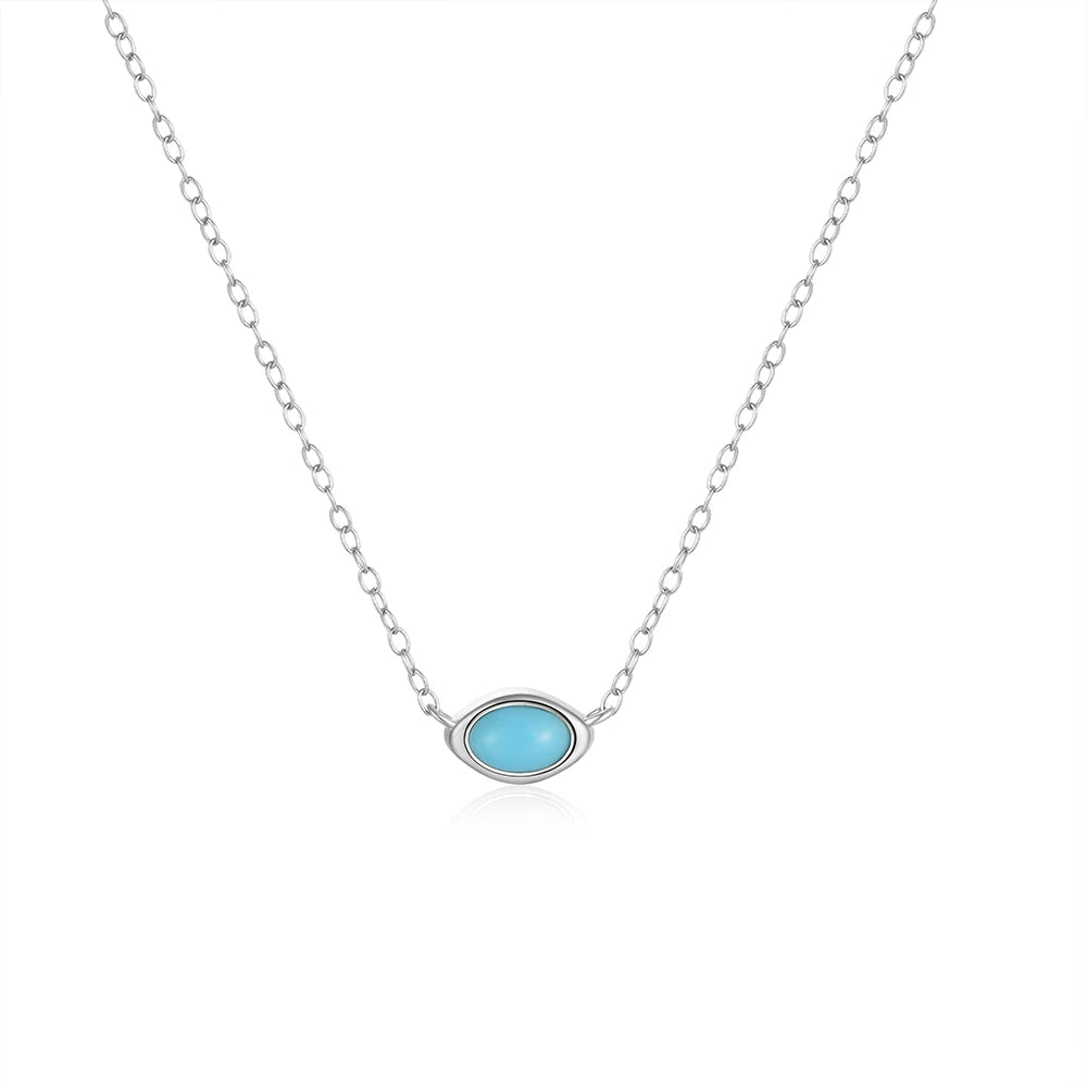 ROXI 925 Sterling Silver Ellipse Natural Turquoise Pendant Necklace For Women Clavicle Chain Delicate Wedding Party Jewelry Gift
