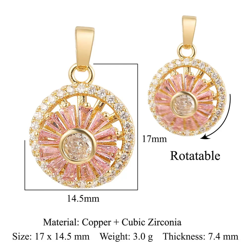 Elegant Sunflower Ani Stress Anxiety Zircon Fidget Pendant Spinning Rotatable Charms DIY Jewelry Necklace Pendants