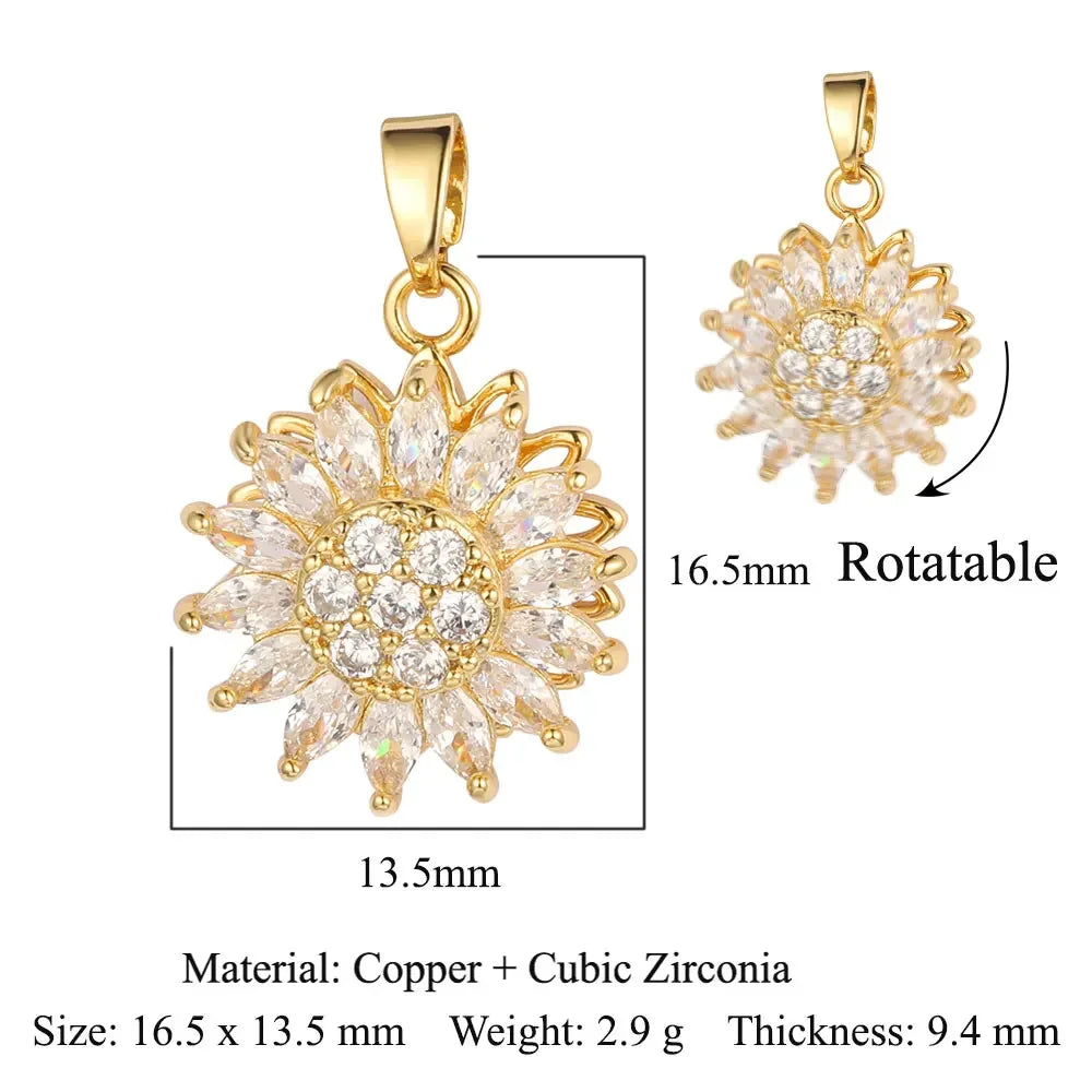 Elegant Sunflower Ani Stress Anxiety Zircon Fidget Pendant Spinning Rotatable Charms DIY Jewelry Necklace Pendants