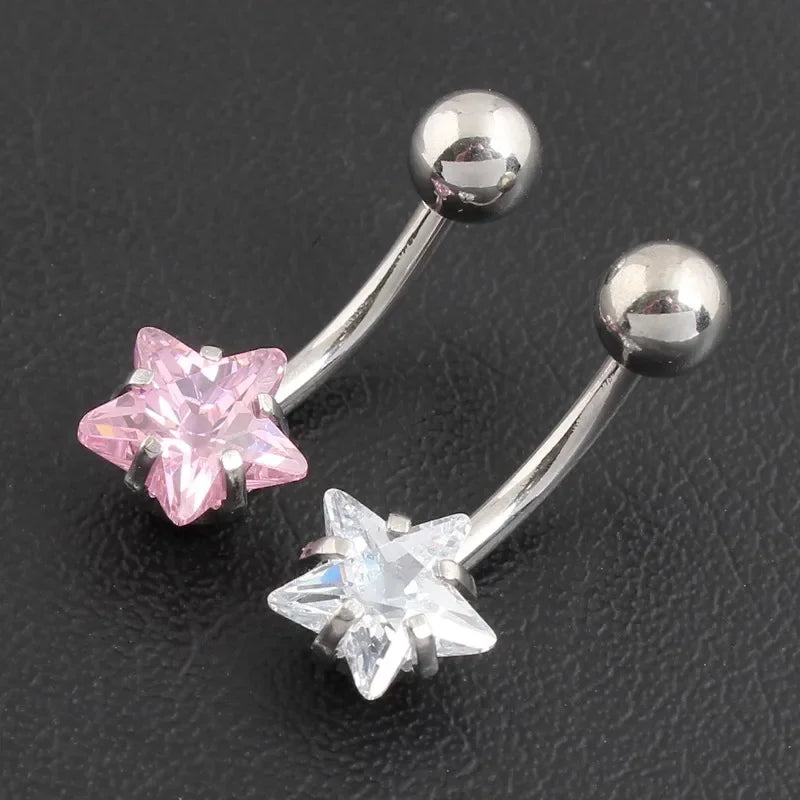 Star Zircon Jeweled Style Belly Button Ring  Navel Rings Piercing 316L Stainless steel Body Piercing Jewelry Gift
