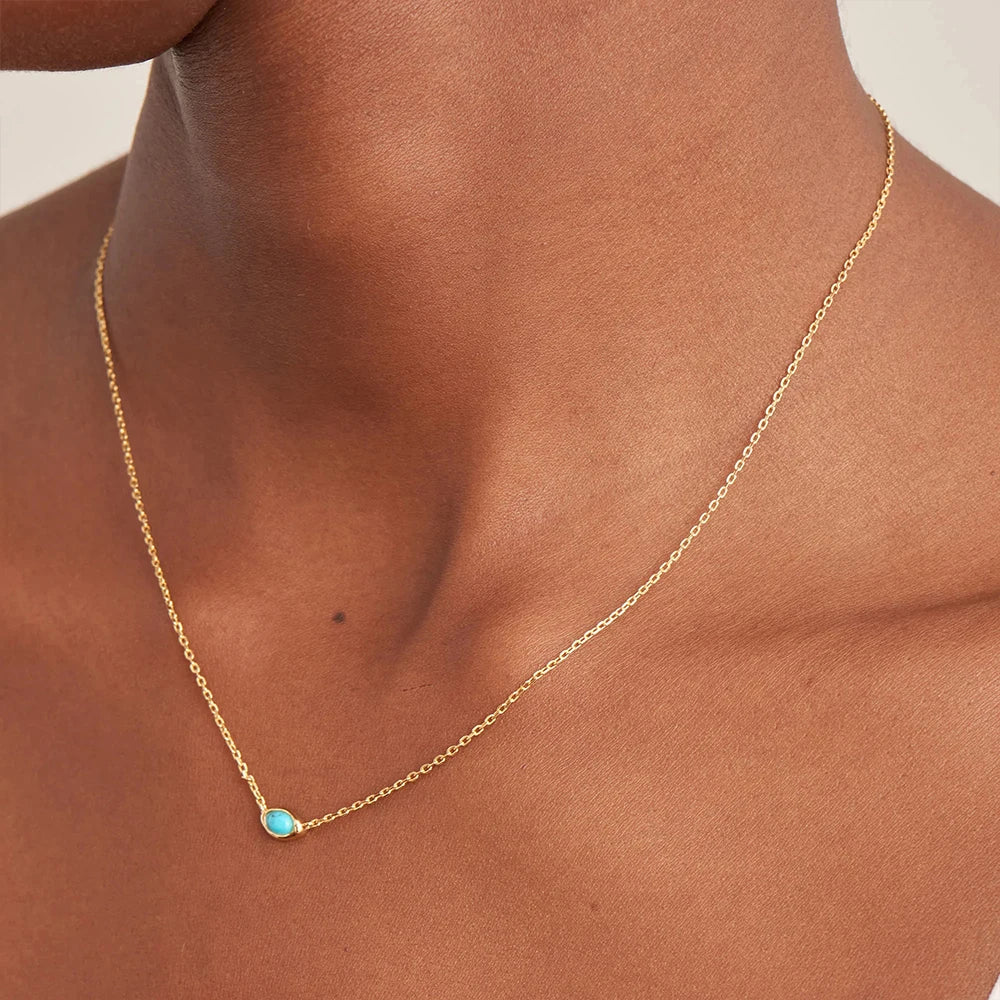ROXI 925 Sterling Silver Ellipse Natural Turquoise Pendant Necklace For Women Clavicle Chain Delicate Wedding Party Jewelry Gift