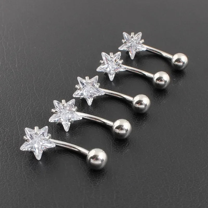 Star Zircon Jeweled Style Belly Button Ring  Navel Rings Piercing 316L Stainless steel Body Piercing Jewelry Gift