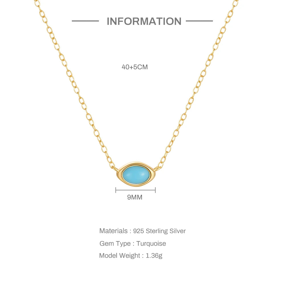 ROXI 925 Sterling Silver Ellipse Natural Turquoise Pendant Necklace For Women Clavicle Chain Delicate Wedding Party Jewelry Gift