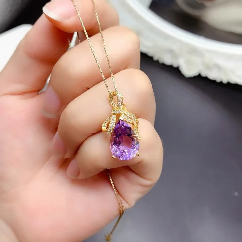 Natural Amethyst Pendant for Party 10mm*14mm VVS Grade topaz 925 Silver gemstone Jewelry with 18K gold plating