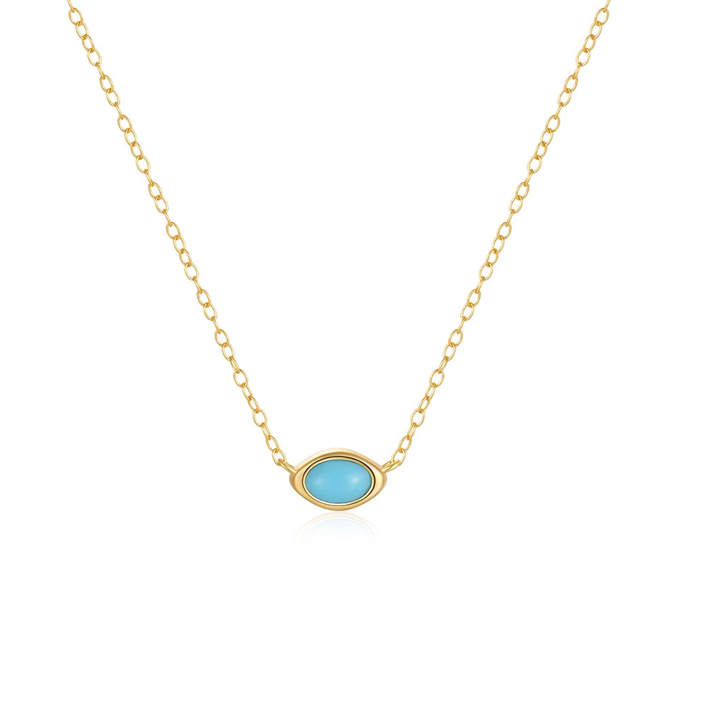 ROXI 925 Sterling Silver Ellipse Natural Turquoise Pendant Necklace For Women Clavicle Chain Delicate Wedding Party Jewelry Gift