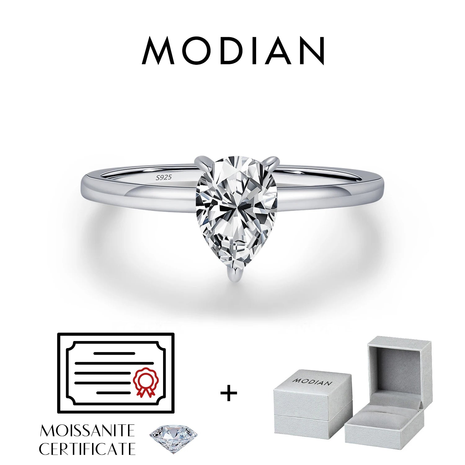 MODIAN D Color Pear Cut Moissanite Ring 925 Sterling Silver Water Drop Lab Diamond Wedding Rings For Women Wedding Fine Jewelry