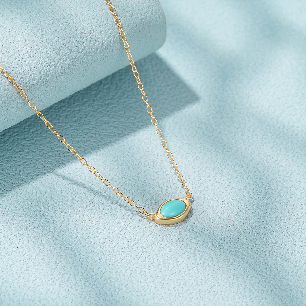ROXI 925 Sterling Silver Ellipse Natural Turquoise Pendant Necklace For Women Clavicle Chain Delicate Wedding Party Jewelry Gift