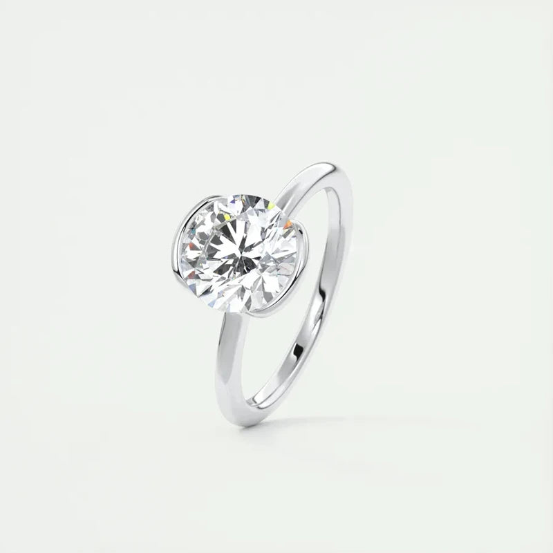 Lnngy 6.5MM 1CT Half Bezel Moissanite Ring for Women S925 Sterling Silver Solitaire Engagement Ring Certified Jewelry Gift