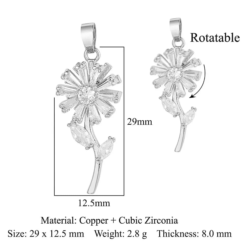 Elegant Sunflower Ani Stress Anxiety Zircon Fidget Pendant Spinning Rotatable Charms DIY Jewelry Necklace Pendants